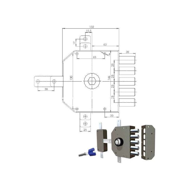 CR - Serratura Sicura Quintuplice Dx Pompa 3300 Mc