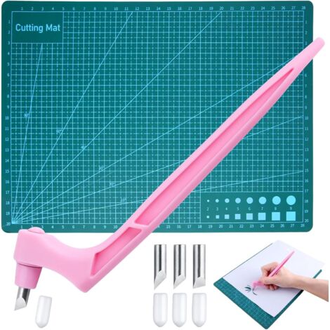 Craft outil de découpe à 360 degrés lame rotative coupe-papier avec 3 têtes de gravure (15/30/45°) et plaque en acier inoxydable outils d’artisanat couteau stylo travaux pour pochoirs