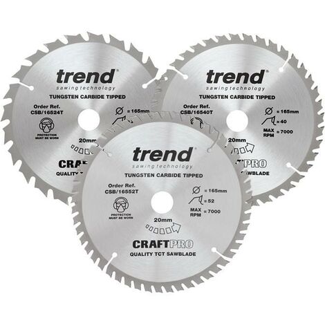 CraftPro Cordless Saw Blade 165 x 20mm x 24T/40T/52T (Pack 3)