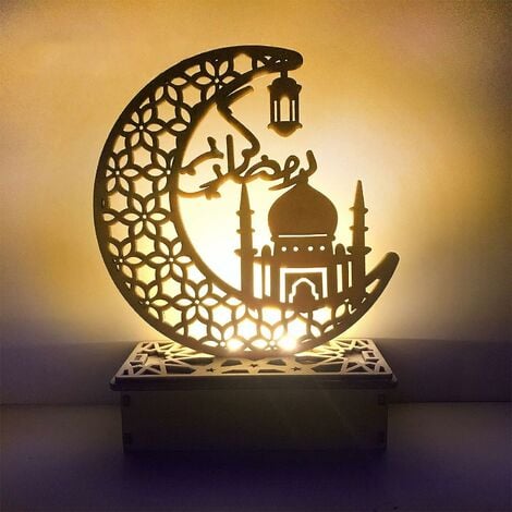 FUHUIDA TRADING Crafts Night Light, Handmade 3D Wooden Moon Star LED Lights Decor, Ramadan Mubarak Lamp Decorations, Home Party Bedroom Eid Ornaments Gift for Muslims, Ramadan Gift, Islamic Wall Table Decor