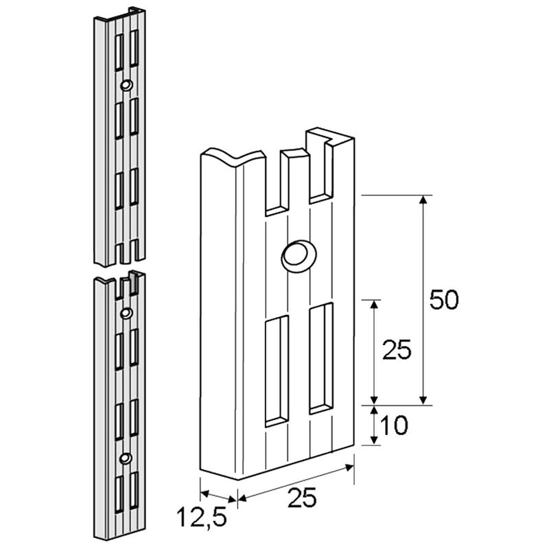 Element System - Crémaillère double perforation - Décor : Noir mat - Longueur : 2000 mm - ral : 9005