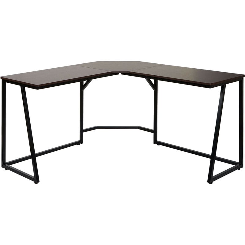 Bureau d'angle HWC-K66 - table d'ordinateur - certifié MVG 76x196x110cm - MDF métal - brun foncé