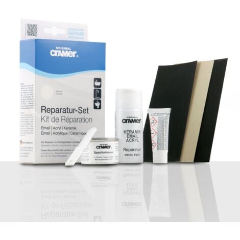 Cramer Reparatur-Set für Keramik, Emaille & Acryl CRA16080DE Alpin-Weiß Bei Abplatzungen & Kratzer Set: 2-Komponenten-Spachtelmasse, Spachtel, Härter, Reparaturlack, Schleifmittel 83961 7