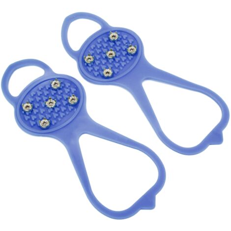 Crampons 5 pointes antidérapants pour chaussures de randonnée hivernale, taille M Bleu (35-41), adhérence robuste et durable