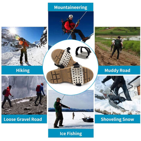 Crampons à glace 26 pointes pour randonnée hivernale, escalade et pêche sur glace, antidérapants pour chaussures et bottes.