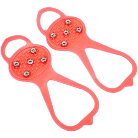 Crampons antidérapants 5 pointes pour chaussures, idéal hiver et randonnée (35-41) Rouge