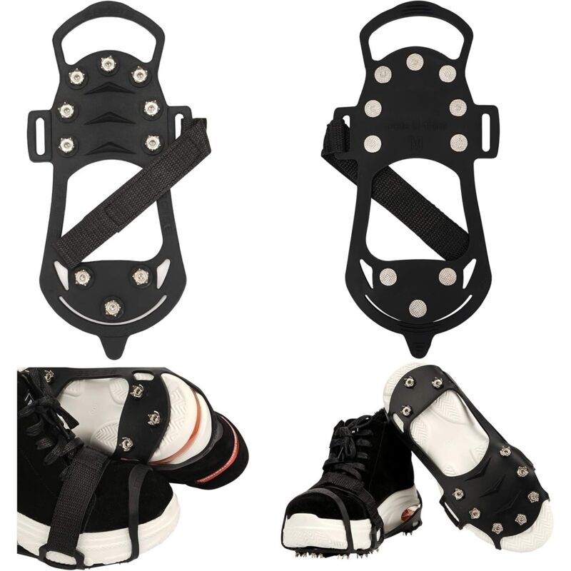 Crampons antidérapants, crampons à neige, chaussures crampons à neige avec 10 dents en acier inoxydable, ski de glace de neige randonnée pour la