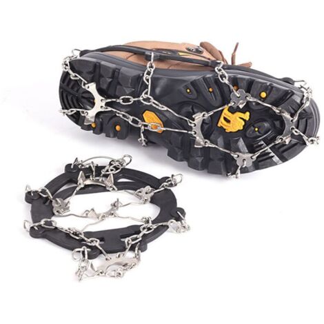 Crampons, Crampons à Glace Traction Grips à Neige pour Bottes Chaussures Femme Homme, AméLioré AntidéRapant 24 Pointes en Acier Inoxydable, Noir M
