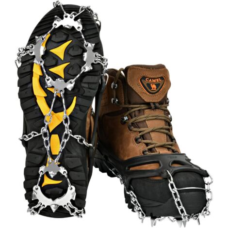 Crampons Neige Antidérapants, Crampons Antidérapants, Crampons à Glace Antidérapants avec 19 Les Dents, Crampons a Neige, Crampons pour Chaussures Antidérapant pour Glace Escalade Pêche Noir (XL),