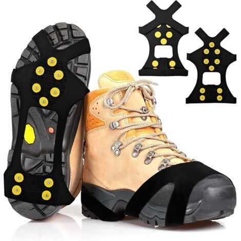 Crampons Neige Chaussures antidérapants Hiver, 10 Pointes Acier INOX, TPE à Enfiler Rapide, Pliables et compacts, pour Glace et trottoirs verglacés, EU 40–43