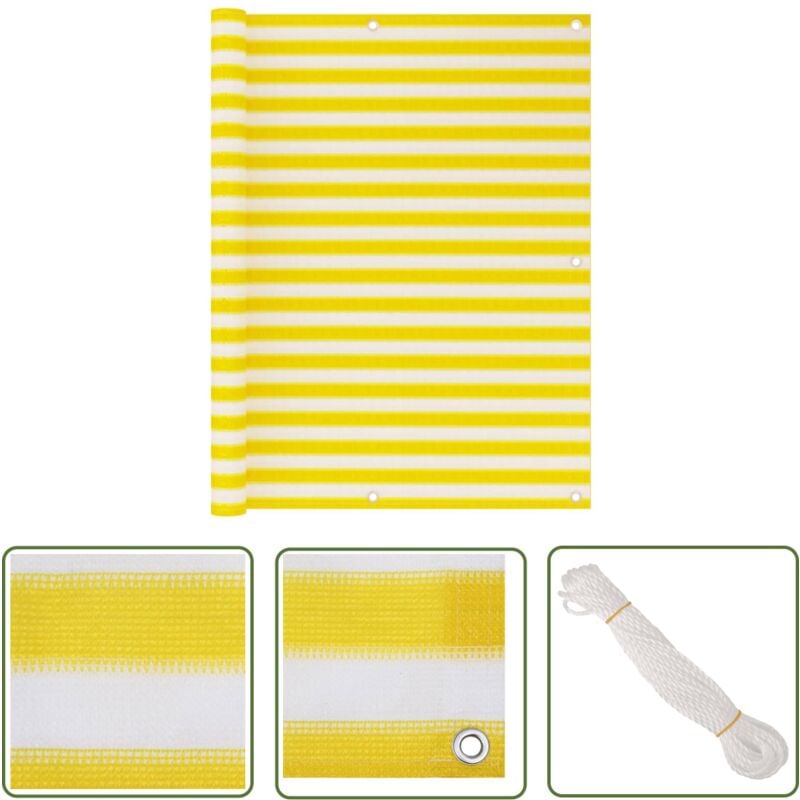 Doc&et² - The Living Store Écran de balcon Jaune et blanc 120x500 cm pehd - Écran De Balcon - Parasol - Voile D'ombrage - Intimité Balcon