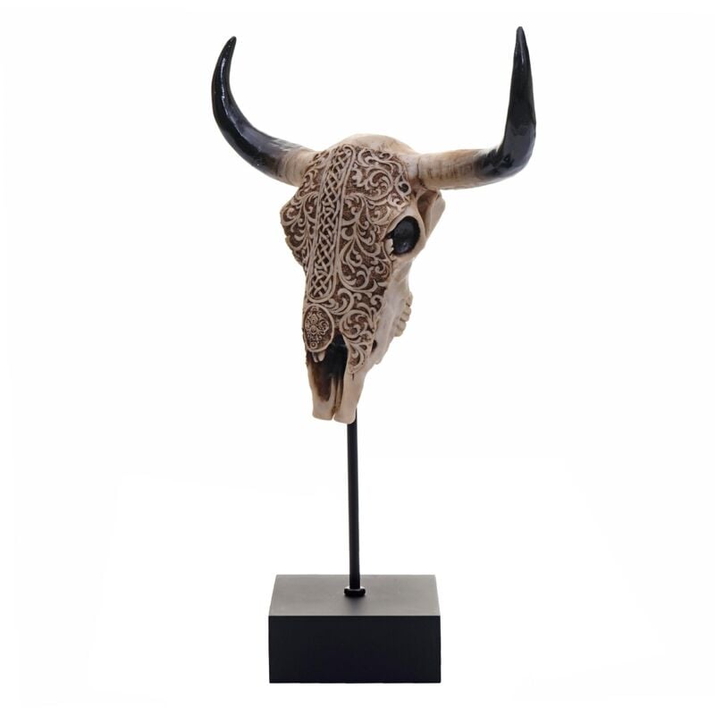 Crâne de décoration vache HHG-699, polyresin, trophée avec ornements, taureau avec cornes, 47x30x12cm