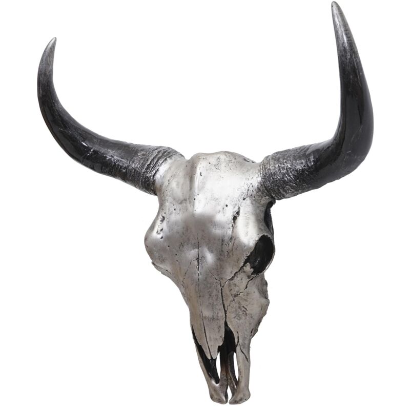 Crâne déco 45cm HHG-0154, trophée tête de taureau en polyrésine, intérieur/extérieur, argent