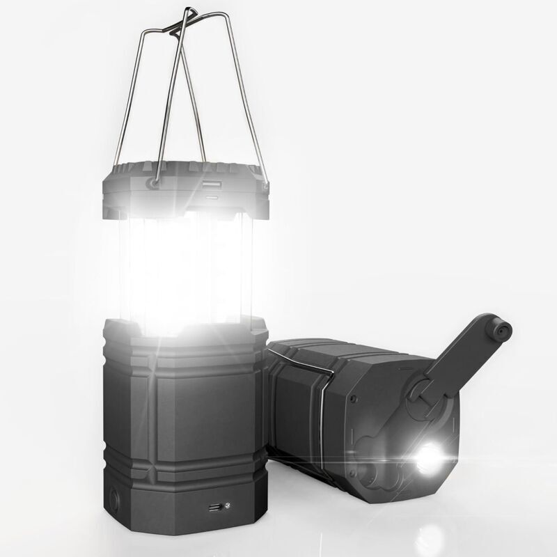 Crank-Operated Solar Camping Lantern, Ultra-Bright Portable LED Flashlight, 3000mAh Battery and 30-35 Hour Battery Life, USB Charging Port &