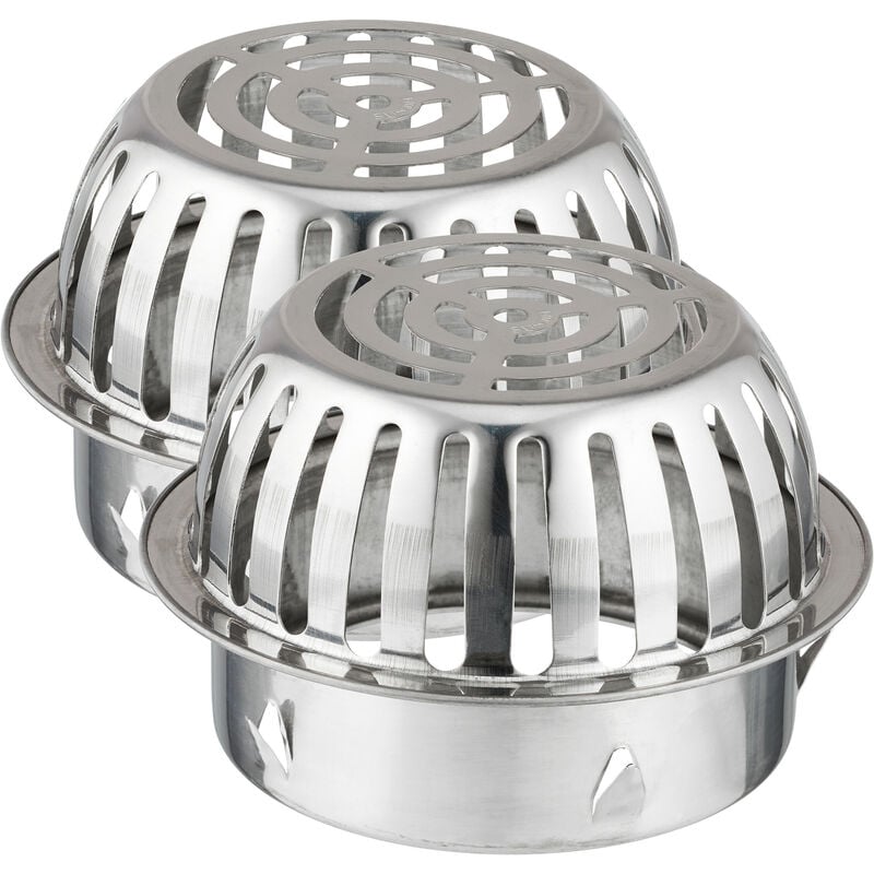 Crapaudine, lot de 2, pour tuyau de 120 mm, acier inoxydable, éviter obstruction des gouttières, argenté - Relaxdays