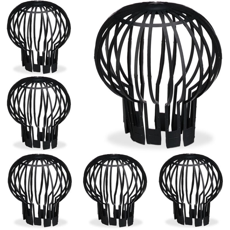 Crapaudines anti-feuilles, lot 6, diamètre 13 cm, éviter obstruction des gouttières, plastique, crépines, noir - Relaxdays