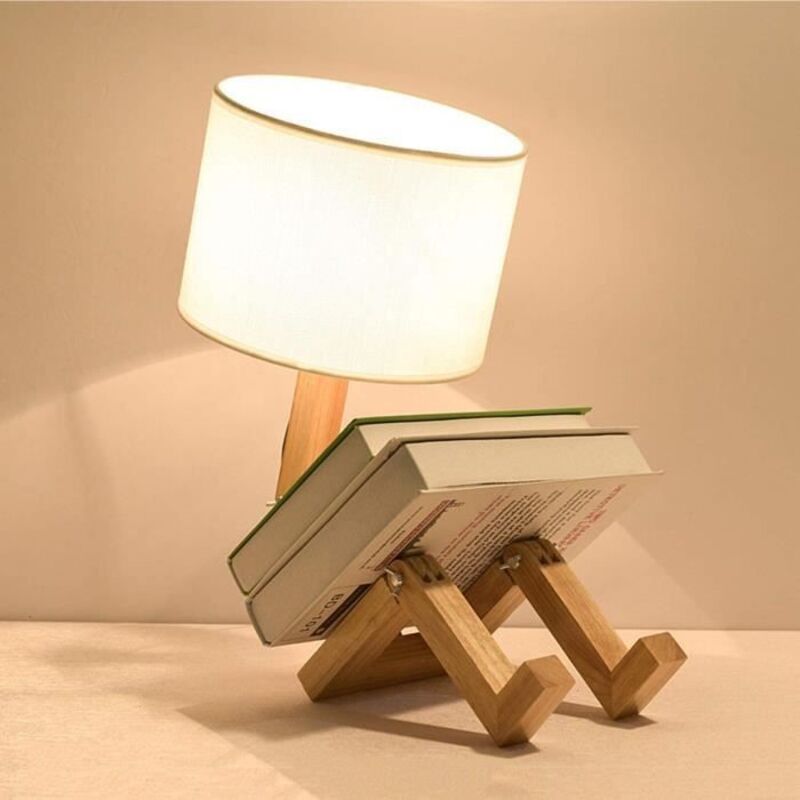 cratif robot e de bureau rglable peut mettre des livres bois lampe de chevet en tissu blancbois lampe enfant douille E27 40[19]