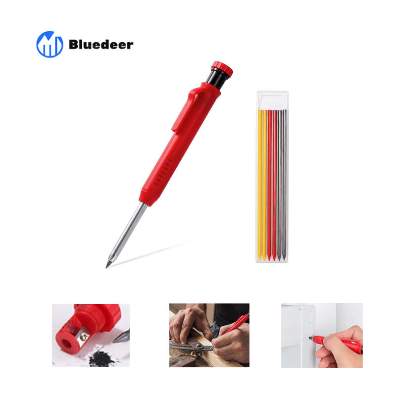 Bluedeer - 15 pièces Crayon chantier-Crayon de charpentier avec 105 Recharges, solide et extensible menuisier taille-crayon intégré, outils marquage