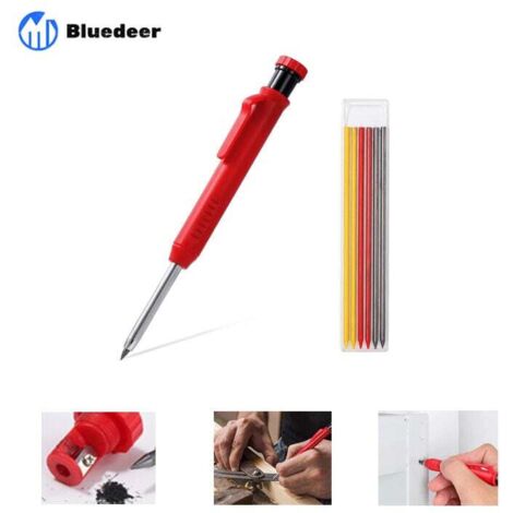 Crayon chantier-Crayon de charpentier avec 7 Recharges, solide et extensible menuisier taille-crayon intégré, outils marquage porte-mines pour Verre, Céramique, Bois, (Tischler Bleistift)