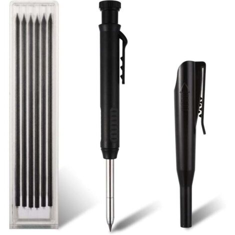 Crayon de Chantier, Crayons De Charpentier Mécaniques Avec 6 Recharges Crayon Menuisier Metal Béton Carrelage Charpentier Avec Taille Crayon Intégré Marqueur Durable(noir)