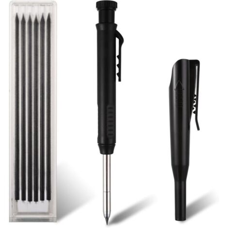 Crayon de Chantier, Crayons De Charpentier Mécaniques Avec 6 Recharges Crayon Menuisier Metal Béton Carrelage Charpentier Avec Taille Crayon Intégré Marqueur Durable(noir)