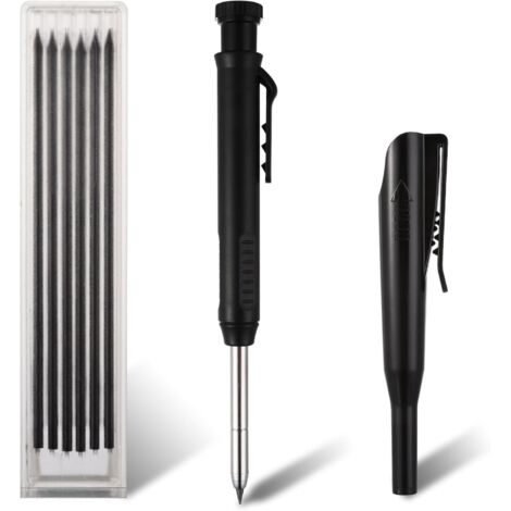 Crayon de Chantier, Crayons De Charpentier Mécaniques Avec 6 Recharges Crayon Menuisier Metal Béton Carrelage Charpentier Avec Taille Crayon Intégré Marqueur Durable(noir)
