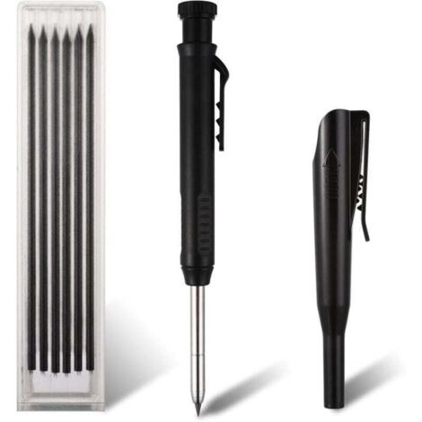 Crayon de Chantier, Crayons De Charpentier Mécaniques Avec 6 Recharges Crayon Menuisier Metal Béton Carrelage Charpentier Avec Taille Crayon Intégré Marqueur Durable(noir)