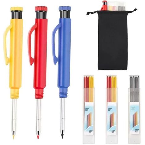 Crayon de chantier - Lot 3 Crayons menuisier - Taille-crayon inclus - Blanc