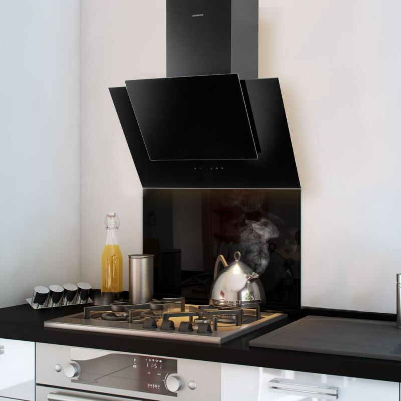 Crédence cuisine fond de hotte verre brillant - Noir l 60 x h 50 cm