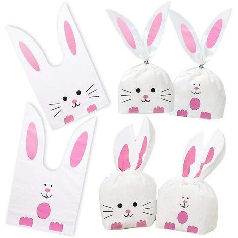 CREA 100pcs Cute Rabbit Long Ear Candy Gift Bags, Easter Goodie Bags Bunny Cookie Snack Bag Packaging Cookie Supplies