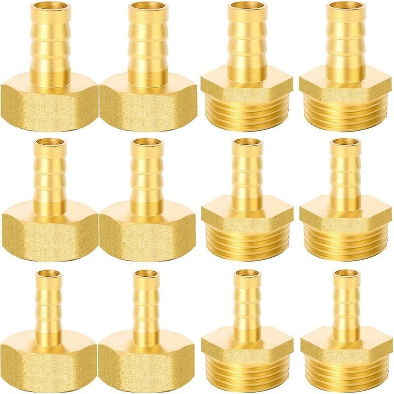 Crea - 12 Pack 1/2'hose Connector,8mm,10mm,12mm,external Thread And Internal Thread For Air,gas,water Hose