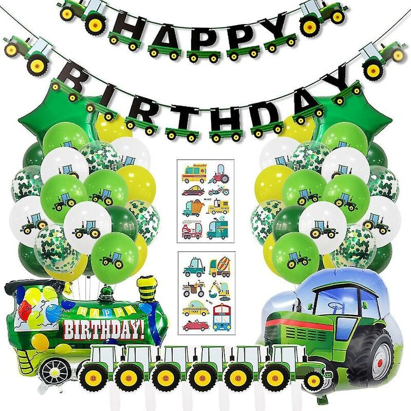 Crea - 22pcs Tractors Balloon Kit Latex Confetti Balloons With Banner For Birthday