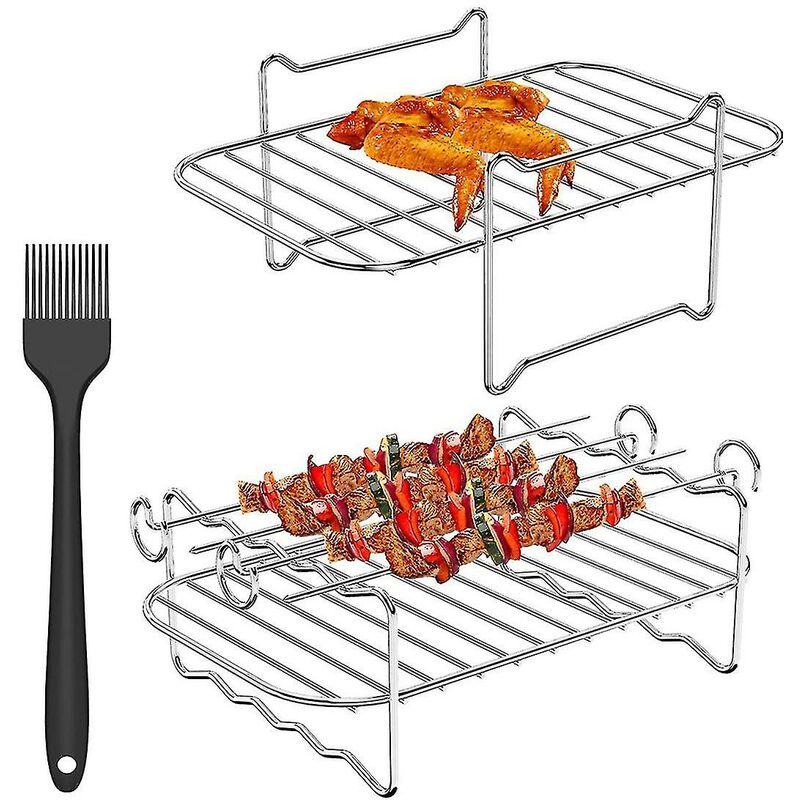 2pcs Air Fryer Rack For Ninja Dual Air Fryer,with Barbecue Sticks - Crea