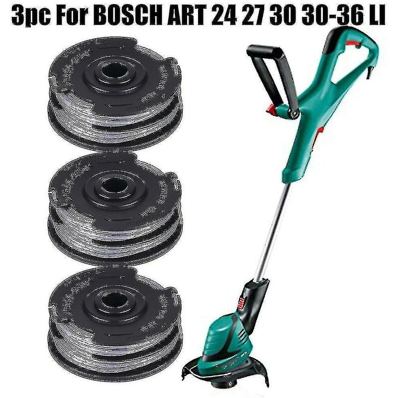 Crea - 3 pièces pour Bosch Art 24 27 30 30-36 Li, ligne de coupe, bobine d'alimentation 6m 1.6mm, pièces de rechange pour outils de jardin