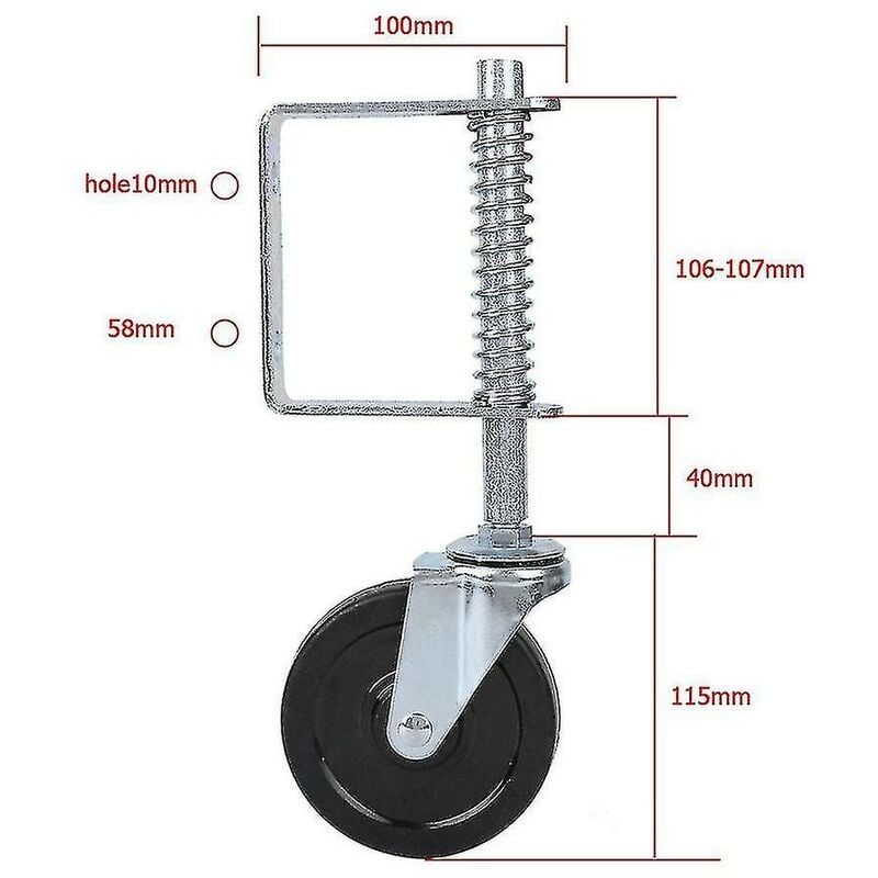 4 Inch Rubber Gate Wheel Spring Loaded Swivel Caster Heavy Duty 220lbs Load Capacity-- - Crea