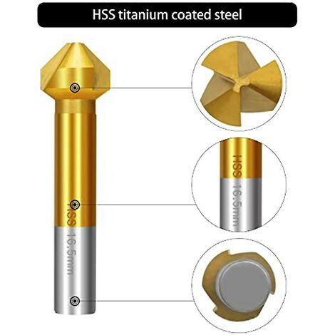 CREA 6pcs 90 Countersink Set Hss Countersink Set, Titanium 6.3-20.5 Mm Countersink Drill With 1 Automat