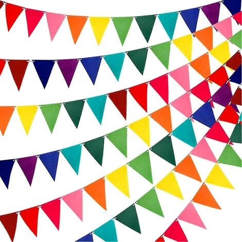 CREA – bannières de fanions en tissu feutré arc-en-ciel, guirlande de fête multicolore, 60 pièces