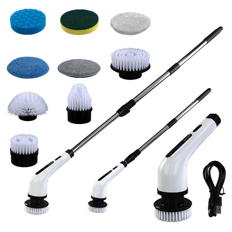 Crea - Brosse de nettoyage électrique 9 en 1, haute puissance, réglable sur 2 niveaux, salle de bain, baignoire, wc, brosse de nettoyage pour douche