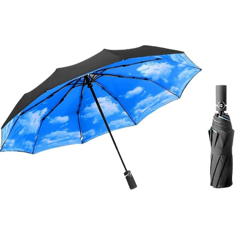 Crea - ciel bleu et nuages blancs parapluie à trois volets entièrement automatique Portable coupe-vent protection solaire Umbre Z48