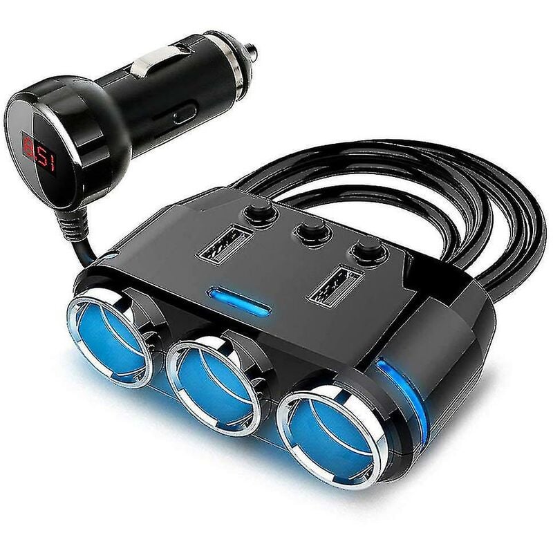 Crea - Cigarette Lighter Adapter 3 Socket Cigarette Lighter Splitter With Led Voltage Display Dual Usb Car Charger On/off Switches Car Splitter