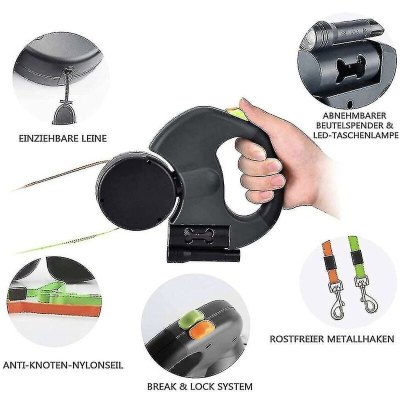 CREA Double Retractable Leash For 2 Dogs