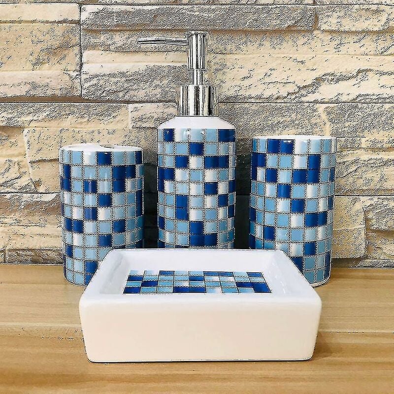 CREA Ensemble de 4 Accessoires de Salle de Bain en Céramique - Design Moderne - Distributeur de Savon Porte-Brosse à Dents Gobelet