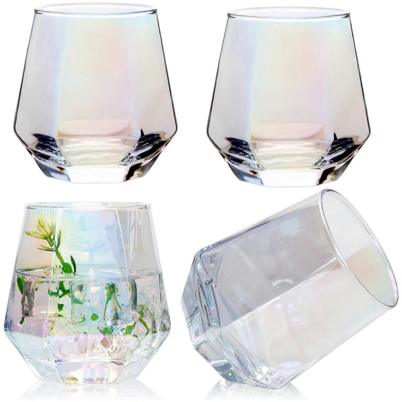 Ensemble de verres à vin 4 pièces, verre à vin sans pied de couleur arc-en-ciel, verre en forme de diamant de 10 oz, meilleur choix pour offrir en