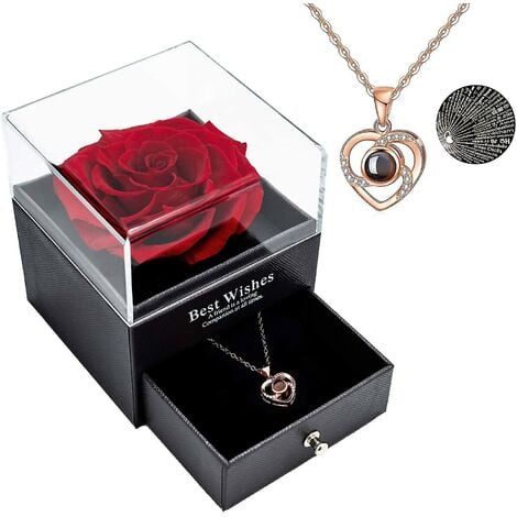 CREA Eternal Handmade Rose Preserved Real Rose With Love You Necklace 100 Languages Gift