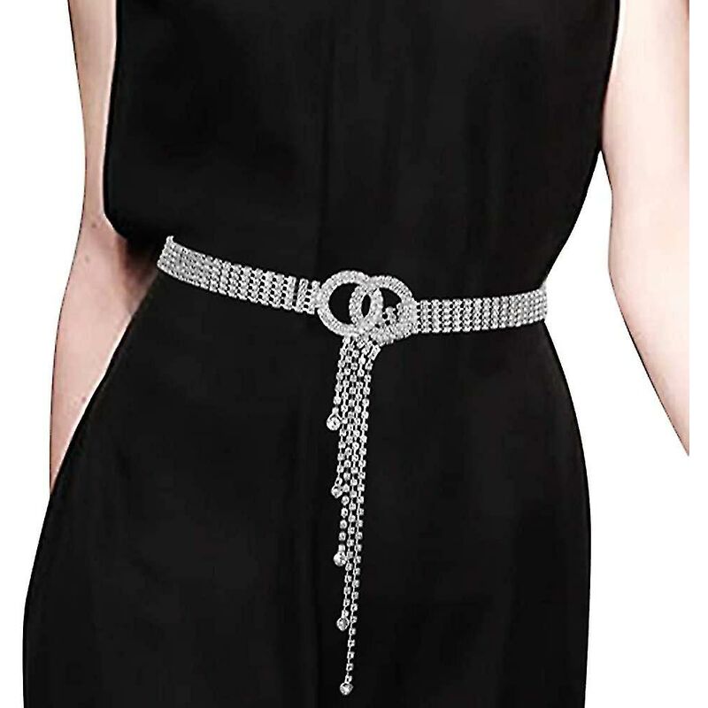 Femmes cristal strass ceinture ceinture chaîne scintillante avec Double - Crea