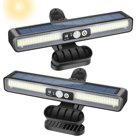 CREA Lampe solaire d'extérieur à clipser avec détecteur de mouvement, 36 LED, 2 modes, applique murale solaire pour clôture, garage, jardin, lot de 2 – Lumière blanche