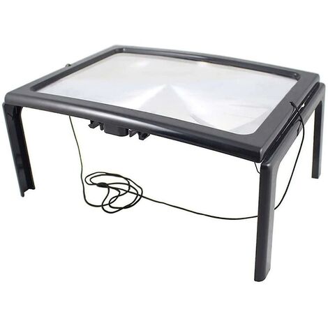 CREA Large A4 Reading Magnifier With 4 Led Light,3x Full Page Magnifying Glass Foldable Desktop Stand Magnifier Hands-free Rectangular Loupe Reading Aid Fo