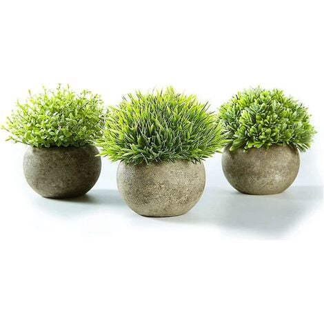 Faux plants Pack de 3 petites plantes artificielles à l'intérieur dans des  pots Fausses plantes en plastique dans un pot rond gris intérieur et  extérieur Fausse plante pour bureau à domicile