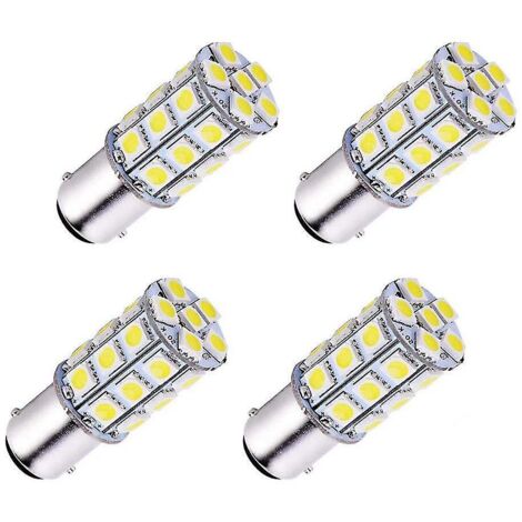 CREA Lot de 4 lampes LED Ba15d 5050 27 SMD super blanches pour voiture, bateau, camping-car