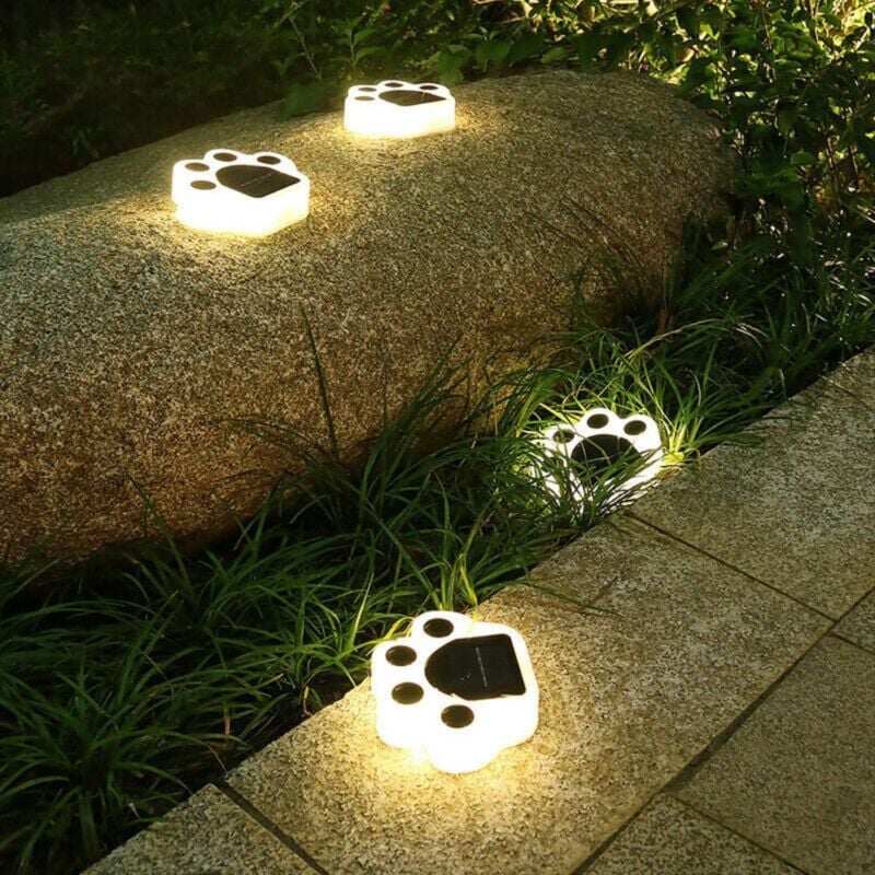 Crea - Lot de 4 lampes solaires d'extérieur en forme de patte d'ours, imperméables, décoratives pour jardin, cour, chemin, pelouse (blanc chaud)